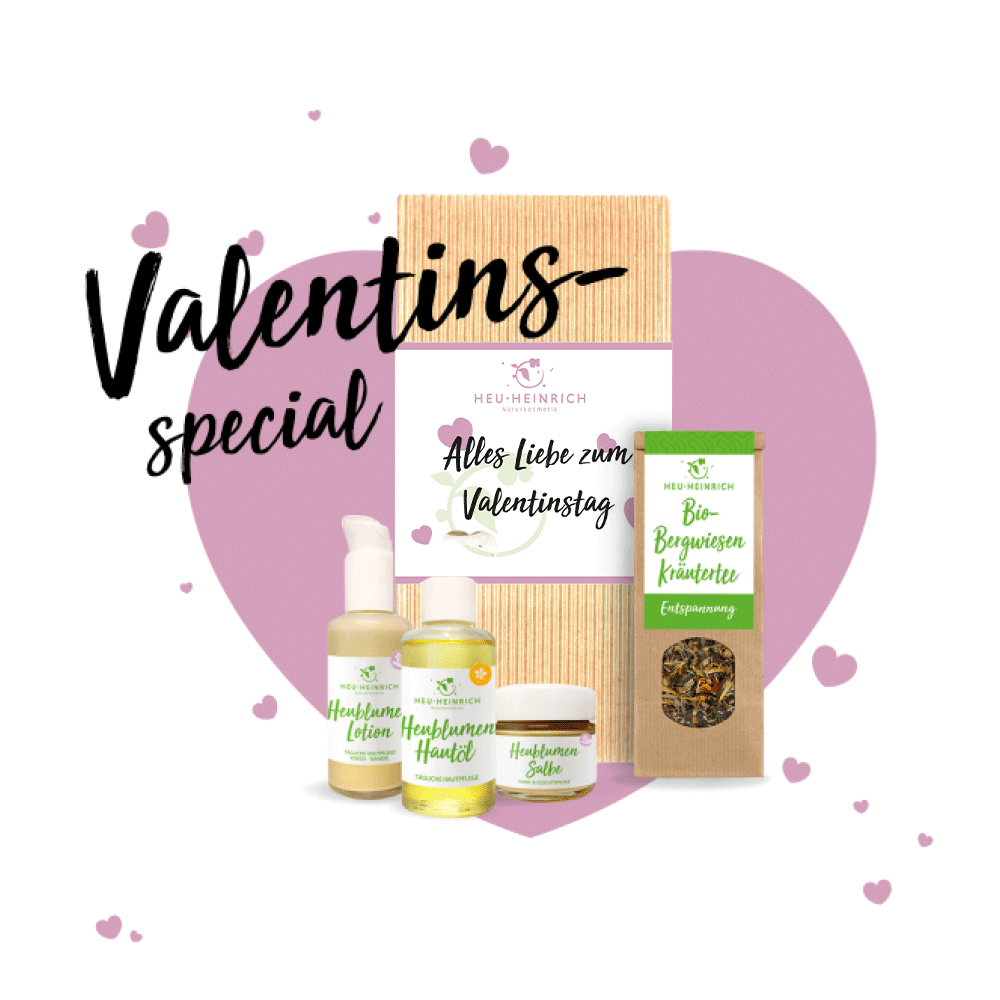 Valentinsspecial: Heublumen-Naturkosmetik-Set und Bio-Bergwiesen-Kräutertee